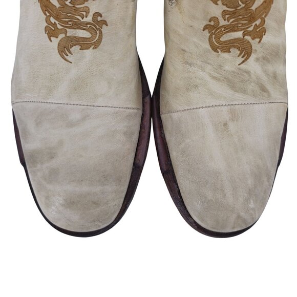 Mark Nason Italy Rock Never Dies Men 11 Beige Dragon Leather Dress Shoes Loafers - Picture 9 of 12